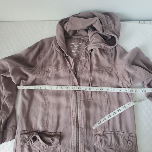 American Eagle Jacket Womens Size M Burgundy Zip Up Utility Military Hoodie - Picture 4 of 13